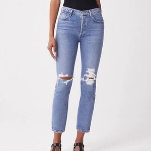 Agolde Riley High Rise Straight Leg Crop Denim Jeans In Whiplash NWT